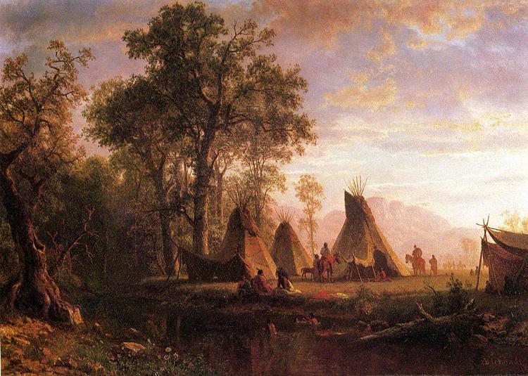 Albert Bierstadt Oil Painting Indian Encampment, Late Afternoon